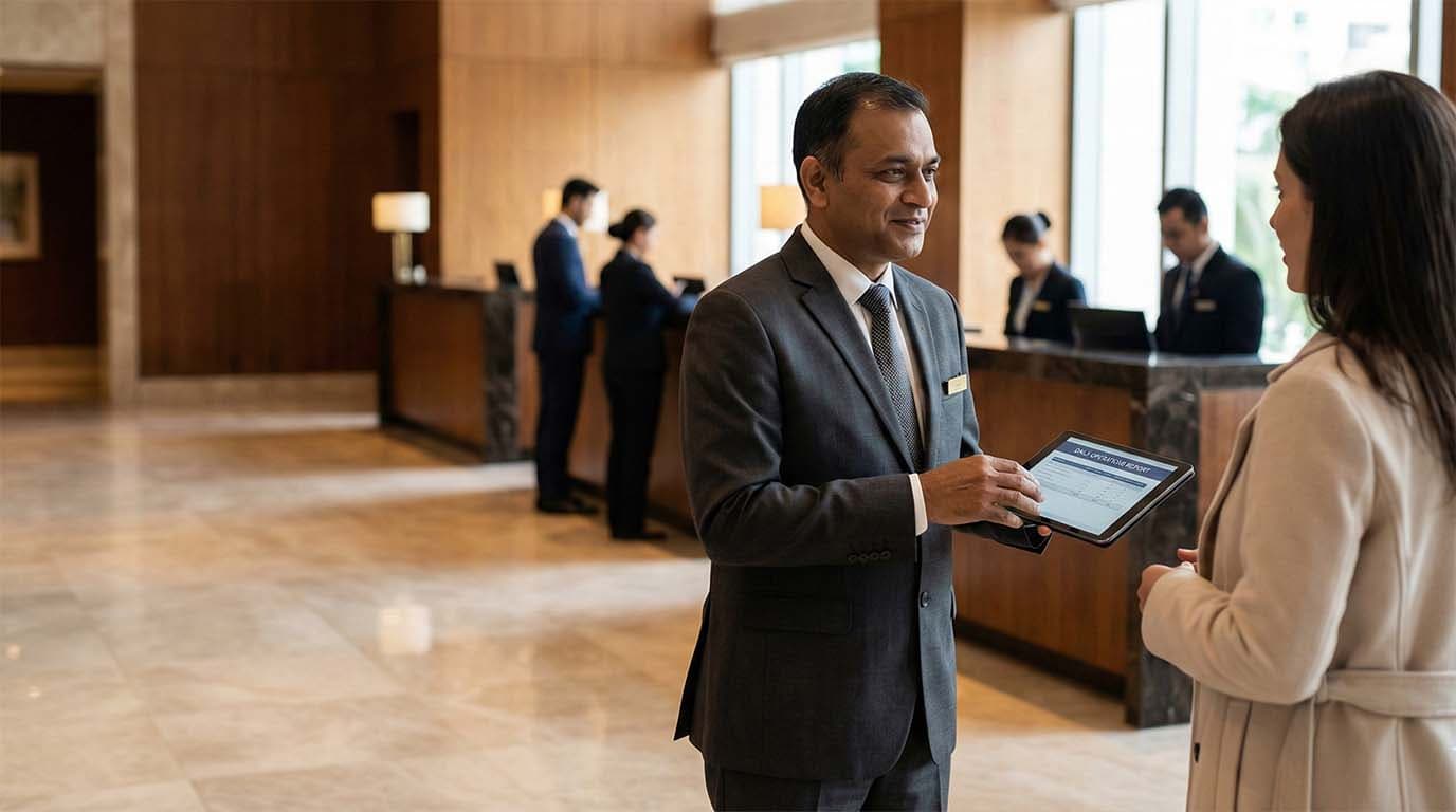 Presence in guest areas vs administrative tasks